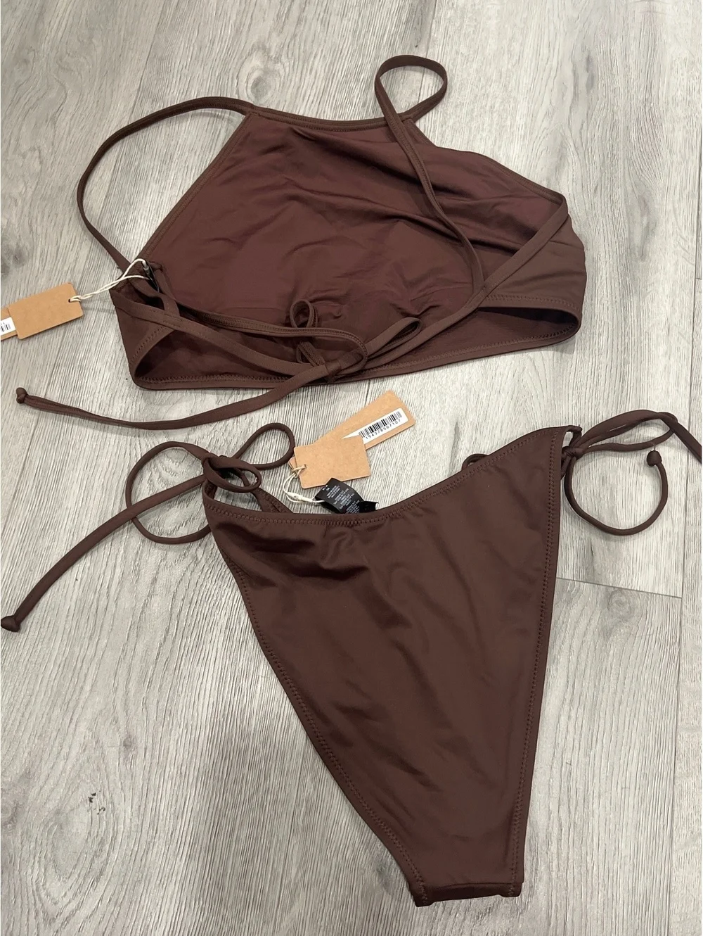 Skims recycled swim high neck top large & swim dipped tie bottom medium